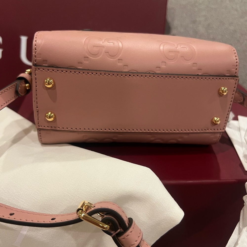 Sold not available Gucci GG Super Mini Blush Pink Leather Crossbody Bag - Picture 9 of 14